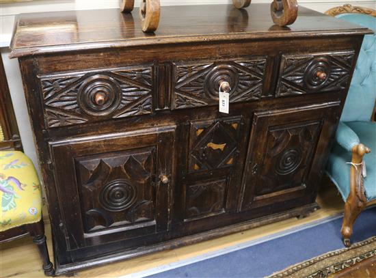 A Spanish carved walnut sideboard, 19th century W.126cm